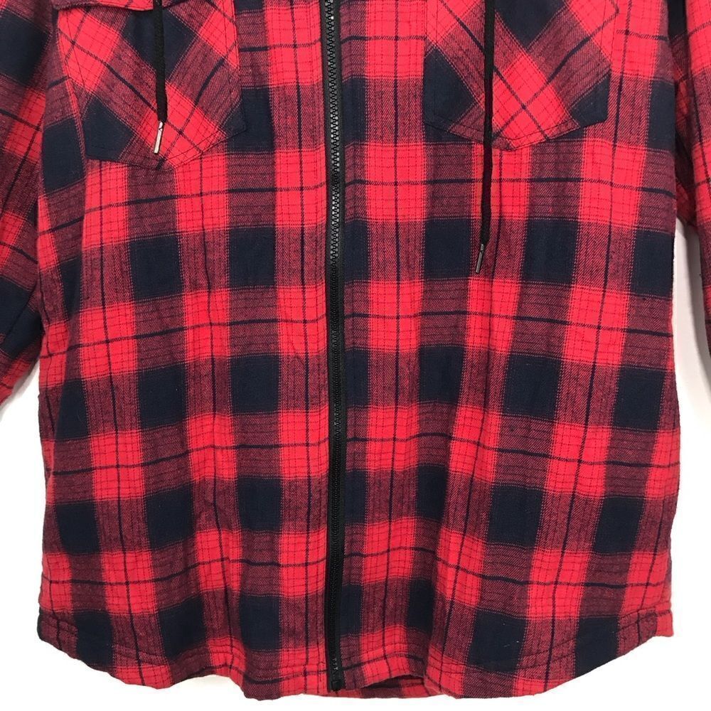 Zenthace Red Plaid Sherpa Fleece Lined Hooded Zip Up Jacket NEW - Picture 5 of 15